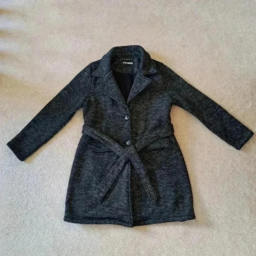 Steve Madden 3/4 Length Knit  Coat Grey Black Heathered Jacket Large Pea Coat